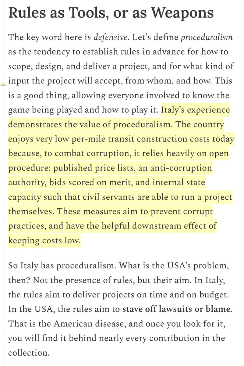 AlecStapp's tweet photo. Important point from @AndrewMillerYYZ:

"Proceduralism" isn't per se bad.

Proceduralism can help keep costs low & fight corruption. But defensive proceduralism intended to curb lawsuits is pathological and leads to higher costs.
