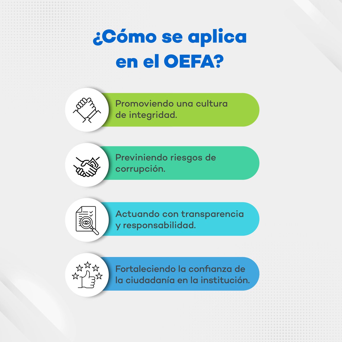 OEFAperu's tweet photo. ✅ La Política de Integridad orienta nuestra labor diaria y refuerza nuestro compromiso con una gestión ética, transparente y cercana a la ciudadanía.
#Integridad #OEFA https://t.co/ueoVDQBsij