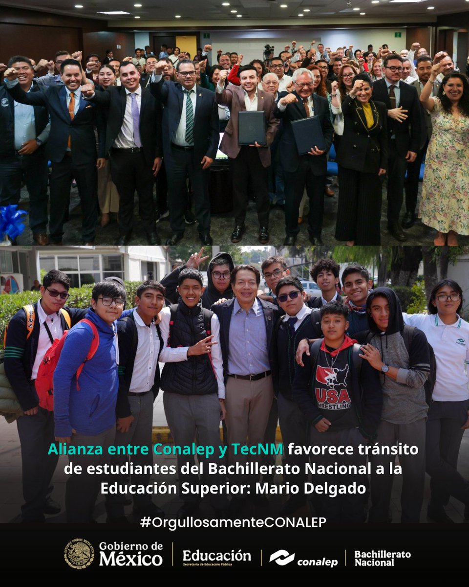 CONALEP_Mex's tweet photo. 📰#Entérate

 #CONALEP y el @TecNM_MX  firmaron un convenio general de colaboración que garantiza el libre tránsito académico de las y los estudiantes del Bachillerato Nacional a la Educación Superior  a la Educación Superior.

🔗Toda la información: https://t.co/1TeFyq4yVK https://t.co/BU22LOCG2s