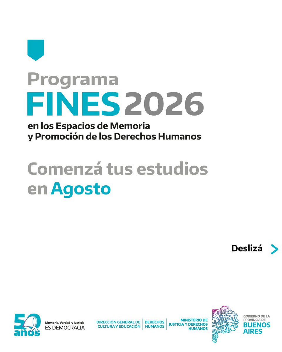 DerHumanosPBA's tweet photo. ¡Terminá tus estudios en los Espacios para la Memoria de la Provincia! 📚
👉 Ya podés inscribirte al programa #FinEs en los ex CCDTyE "Destacamento de Arana" y "Brigada de Investigaciones de Las Flores". Las clases comienzan en agosto.
» Inscripción en Arana
📍 Dirección: Calle 637 entre 131 y 131 bis, Partido de La Plata
🕐 Días y horarios: Lunes, martes y jueves, de 13 a 17 horas
🙋 Modalidad: Presencial
📝 Inscripción: https://t.co/C4ucEbv1Qs
📧 Consultas: epmexdestacamentodearana@mjus.gba.gob.ar / arana.espacio@gmail.com
» Inscripción en Las Flores
📍 Dirección: Avellaneda 705, Partido de Las Flores
🕐 Días y horarios: Lunes, miércoles y jueves, de 13 a 17 horas
🙋 Modalidad: Presencial
📝 Inscripción: https://t.co/NAGItR3zHu
📲 Consultas: 2216214792