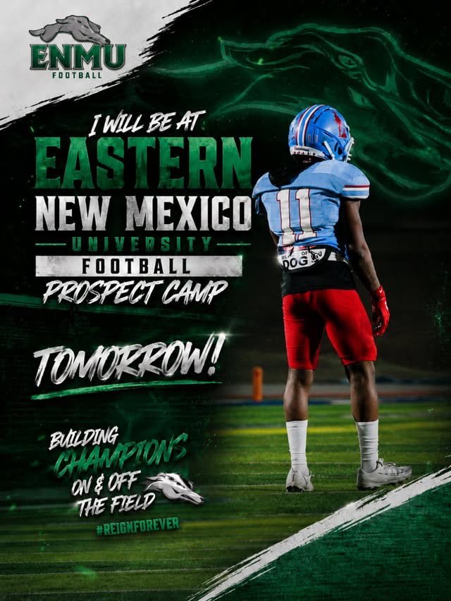 DarriusTiill27's tweet photo. Excited to attend The Eastern New Mexico camp tomorrow Looking forward to go against great competition improve my skills and compete and learn from the coaches 
@Coach_Sims 
@CoachWhiteDB1 
@CoachGillespie_ 
@coachrob0718 
@coachmurga 
@806hsscmedia 
@CoachRenshaw 
@ENMUFootball https://t.co/ry7kmlvhQY