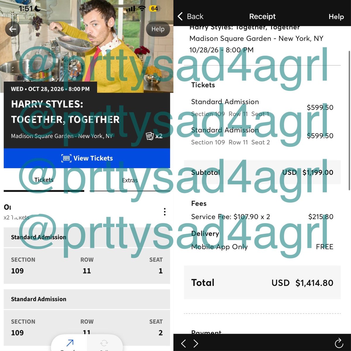 sourtourtickets's tweet photo. NYC, NEW YORK HARRY STYLES FANS @prttysad4agrl  IS SELLING TWO TICKETS TO THE SHOW ON OCTOBER 28th (10/28) FOR $550 EACH

DM THEM TO PURCHASE! 

BE SURE TO PAY ONLY WITH PAYPAL GOODS AND SERVICES **NOT FAMILY AND FRIENDS** msg https://t.co/YUtD1NFpgB