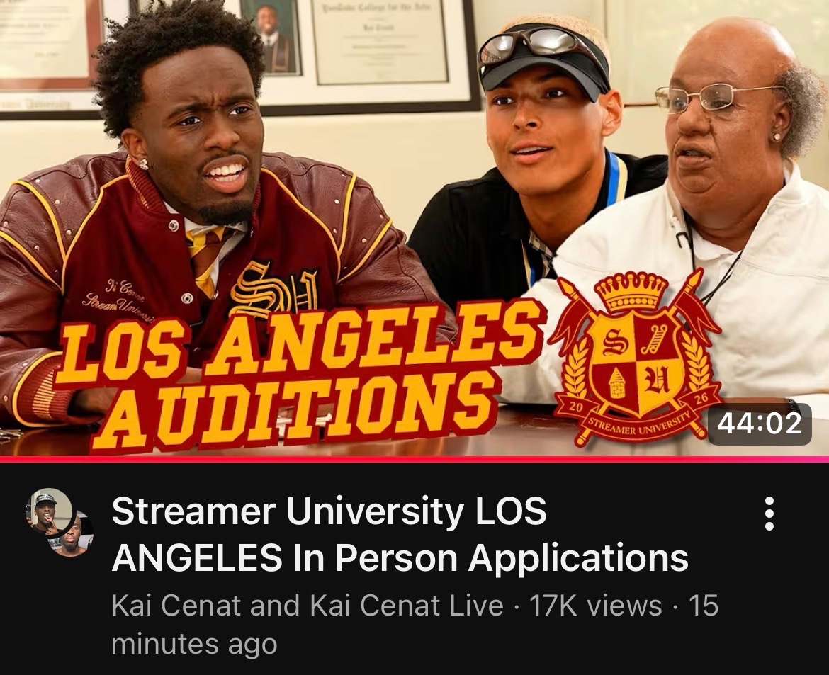 Kaimafiaupdates's tweet photo. Kai Cenat’s “Streamer University LOS ANGELES In Person Applications” Video is OUT NOW 🔥🙌 https://t.co/w2HWeMKEAn