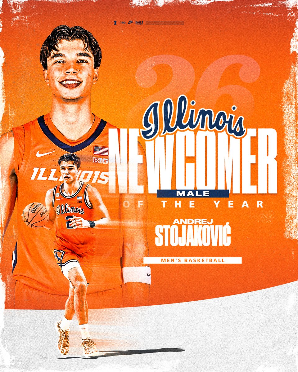 IlliniAthletics's tweet photo. Illinois Male Newcomer of the Year: Andrej Stojakovic
🟠 NCAA All-South Regional Team
🔵 @illinimbb's second-leading scorer on the season (13.5 ppg)
🟠 Averaged 13.8 points on 55.3% shooting during the NCAA Tournament, helping lead the Illini to the Final Four https://t.co/xMJIKMoq7C