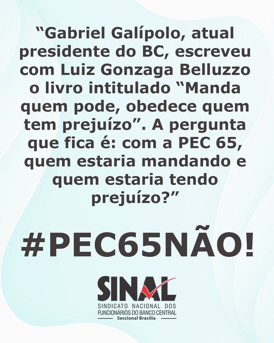 SinalDF's tweet photo. Risco à Soberania Nacional: A entrega da
política monetária e cambial a uma entida-
de apartada do Estado poderia comprometer a soberania nacional, atendendo a interesses de nações ou grupos estrangeiros, em detrimento da vontade do povo brasileiro. https://t.co/5Auegi4L8g