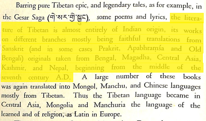 Saatvata's tweet photo. It would be more accurate to say Tibetan script and *literature*, not language.
Despite considerable influence from India and Nepal, Classical Tibetan actually has fewer Sanskrit loans than Old Khmer, Old Javanese, Classical Malay, Thai, etc. due to the use of calques.
The Mahāvyutpatti enabled the Tibetans to calque Sanskrit philosophical terms and compounds using entirely Tibetan words.
Buddha was rendered as "saṅs-rgyas," Avalokiteśvara was rendered as "spyan-ras-gzigs," etc.