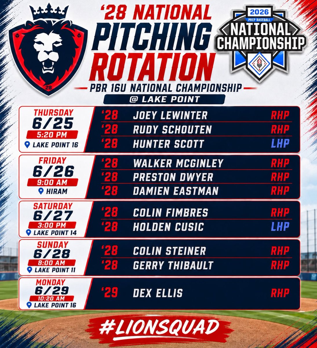 RSchout10's tweet photo. I will be playing at the PBR National Championships this week. Come see me take the mound Thursday evening! https://t.co/m6D2cTwAJP