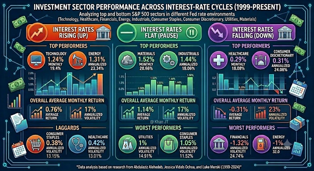 KhanhJason's tweet photo. Research finds that a flat interest-rate environment is actually the best backdrop for stocks of all stripes. 

However, how sectors react to a hiking or cutting Fed will surprise you 👀 https://t.co/DXem8wCx9g