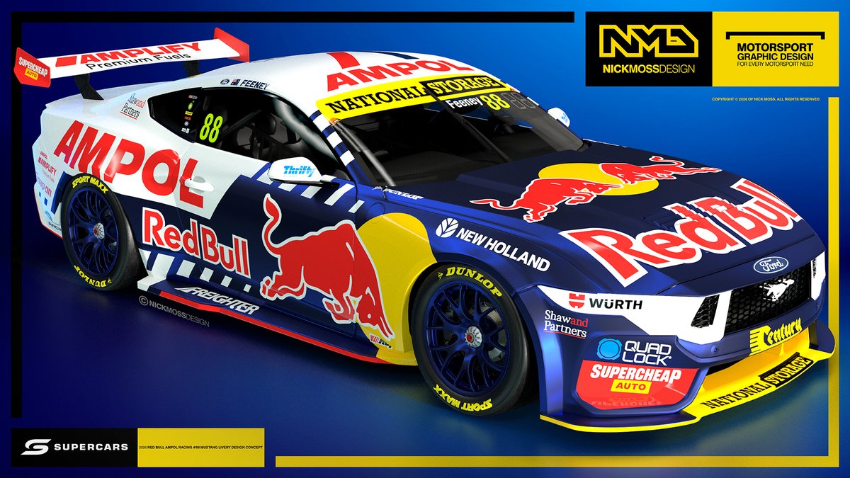 nickmossdesign's tweet photo. #NMD @nickmossdesign - 2026 @redbullampol @supercars @FordRacing #mustang #liverydesign #conceptart #WhyNotWednesday https://t.co/VtYRYJAO5B