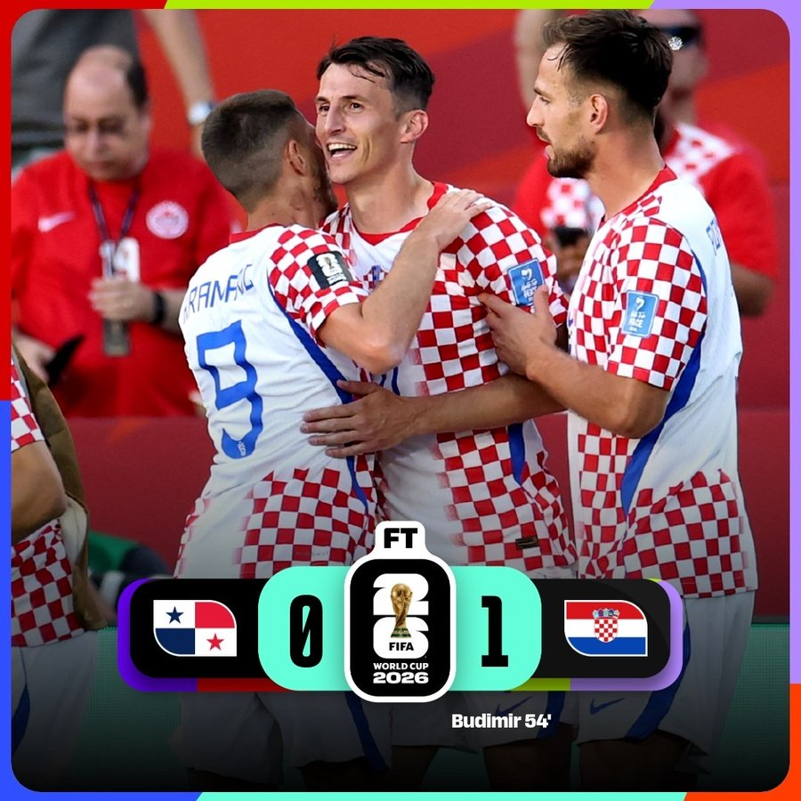 XtraFoot0's tweet photo. FT: ๐ต๐ฆ Panama 0-1 Croatia ๐ญ๐ท
Ante Budimir's 54th-minute winner gives Croatia all three points in Group L and boosts their hopes of reaching the knockout stage. ๐ญ๐ท๐ฅ
#FIFAWorldCup #WorldCup2026 #GroupL https://t.co/xllymVjy5V