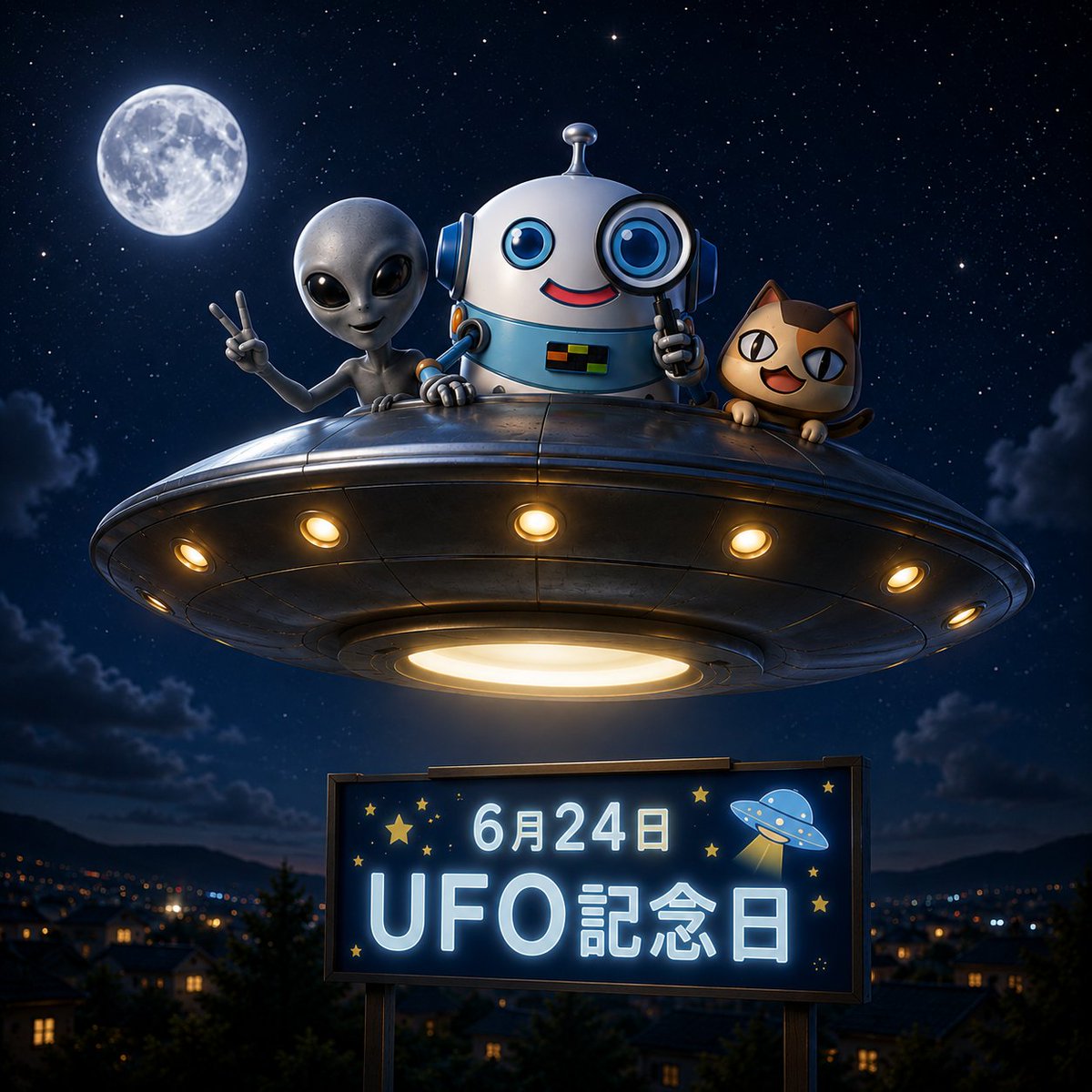 crestboz's tweet photo. おはグンマー♪☀️
今日6月24日はUFO記念日なんだって〜♪🛸👽
UFO見えるかなー？🛸
c(◎ᴗ🔍c) ｼﾞｰ♪

#UFO記念日 #UFOの日 https://t.co/QMt9UxmgzA