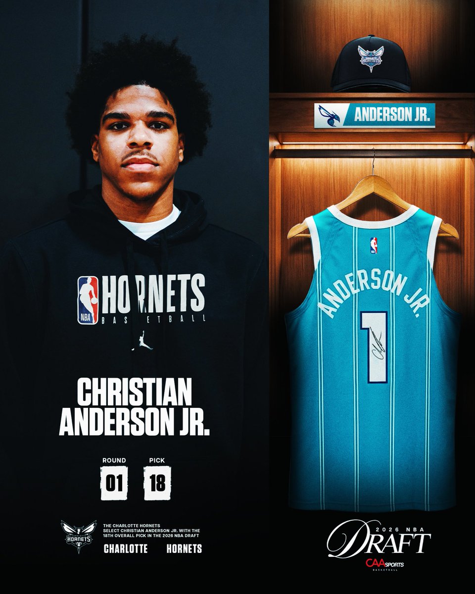 CAA_Basketball's tweet photo. With the 18th pick in the 2026 NBA Draft, the Charlotte Hornets select @chrisanders2024 https://t.co/XfVE05aA7G