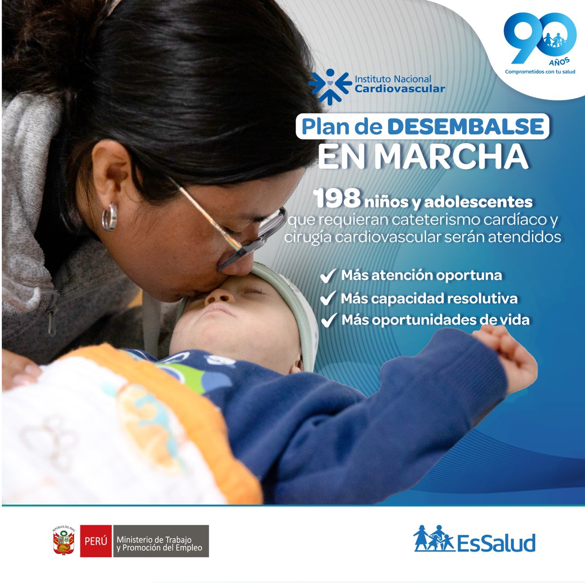 EsSaludPeru's tweet photo. ❤️ Atención especializada que transforma vidas

En el INCOR iniciamos el Plan de Desembalse para brindar atención a niños y adolescentes que requieren cateterismo cardíaco y cirugía cardiovascular. 🏥💙

Con esta estrategia seguimos fortaleciendo una atención más oportuna, especializada y humana para nuestras familias aseguradas. ✨👨‍⚕️👶

💙 En EsSalud, el cambio está en marcha.