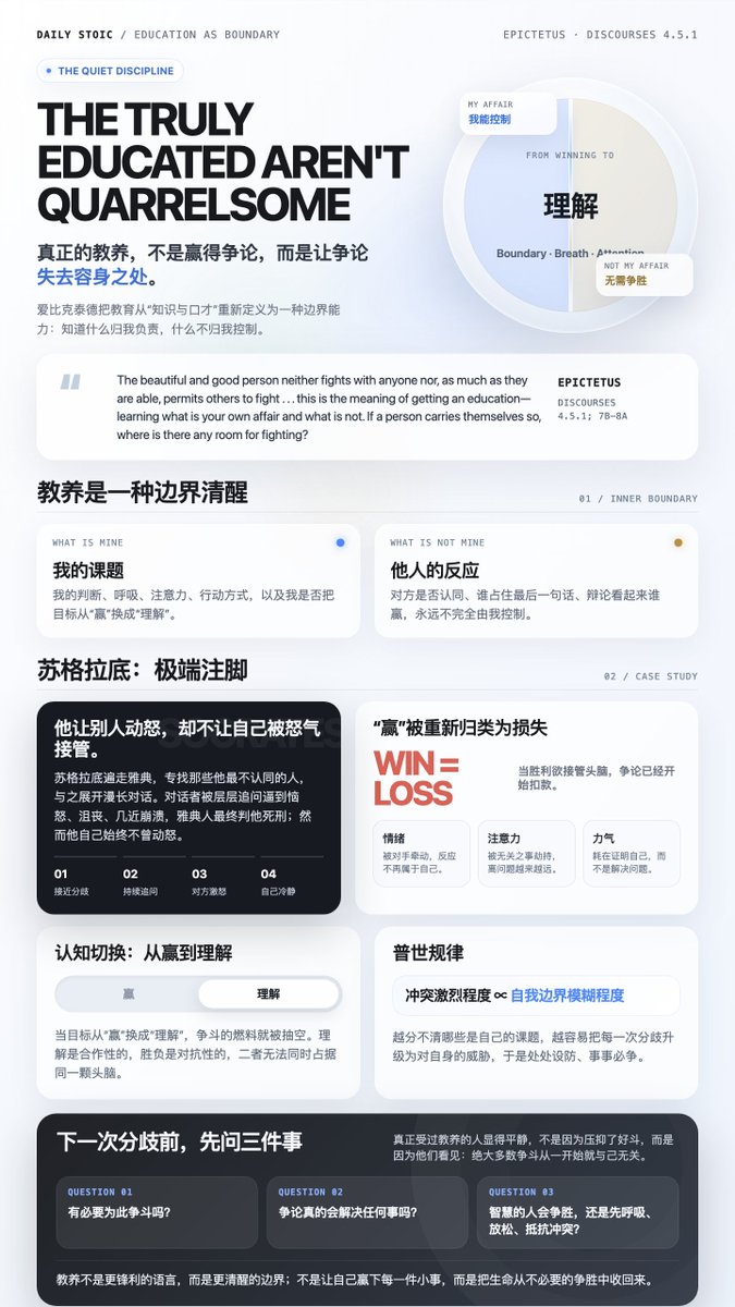 sprezzaa's tweet photo. 2026年6月24日  教养不是更锋利的语言，而是更清醒的边界；不是让自己赢下每一件小事，而是把生命从不必要的争胜中收回来。 https://t.co/3027WTNwCn