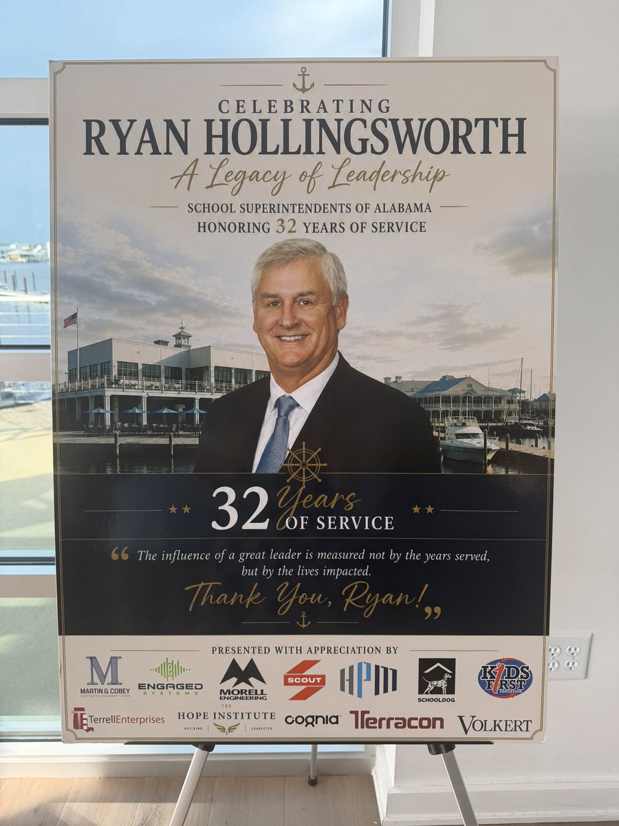 egmackey's tweet photo. Thank you, Ryan Hollingsworth, for 32 years of exceptional service, visionary leadership, and unwavering dedication to education in Alabama. Your impact will continue to be felt for generations to come. Congratulations on your retirement and this well-deserved next chapter. https://t.co/bsdVxTJrEm