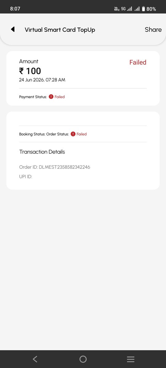 VibhorKS's tweet photo. @OfficialDMRC

I recharged my MJQT today through the DMRC App using DMRC Pay. The recharge transaction is showing as failed in the app, however the amount has been debited from my bank account. payment screenshot has been attached reference. Kindly look into this issue. https://t.co/kabBvZrwqz