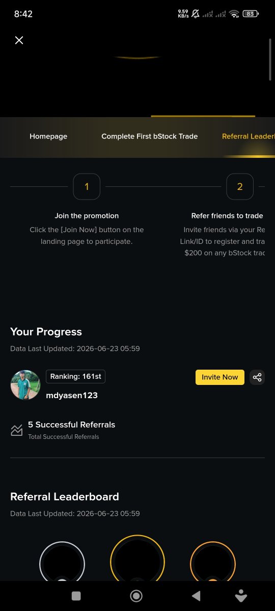 BmoYasen30266's tweet photo. Final Leaderboard Update!

Alhamdulillah, finished in the Top 161 with 5 successful referrals on the Binance bStock Referral Event.

Thank you everyone for your support! 

#Binance    #bStock #mdyasen123 #Top5 https://t.co/rUPLR7YxZo