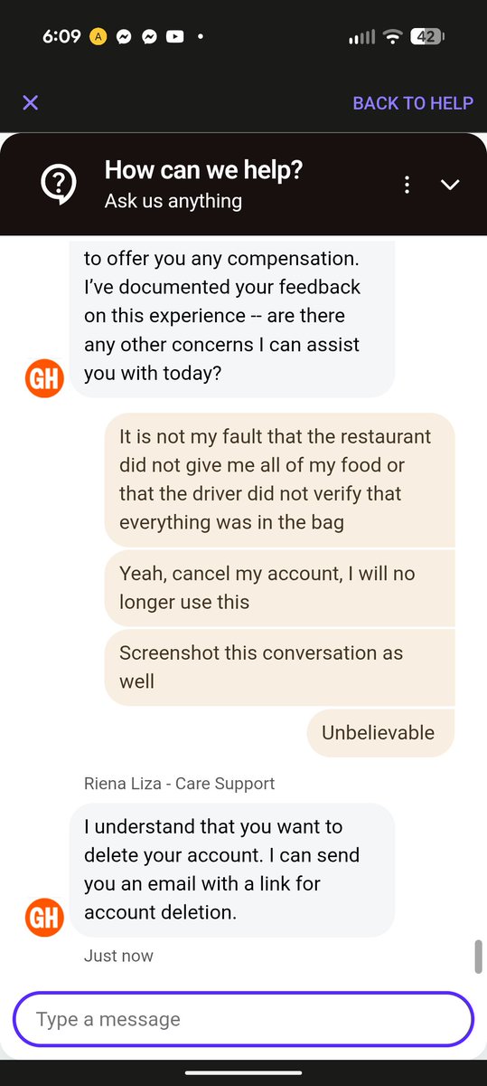 DarthJ32's tweet photo. @Grubhub This has been a terrible experience. Something needs done. To refuse to do a partial refund because of prior refunds is unacceptable. https://t.co/2yeMC7qRY0