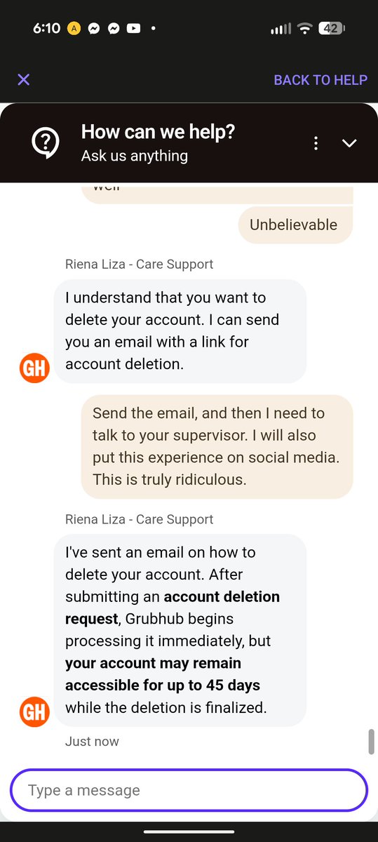 DarthJ32's tweet photo. @Grubhub This has been a terrible experience. Something needs done. To refuse to do a partial refund because of prior refunds is unacceptable. https://t.co/2yeMC7qRY0