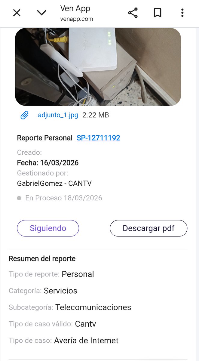 frankwjansen's tweet photo. @VenAppSocial Tres meses sin internet. Reporte SP-12711192 .
 Aún con solvencia en el pago, el servicio es extremadamente deficiente. Luego de cada reporte y reparación el servicio se mantiene sólo días. Lo peor es que no hay opciones de reclamo y nadie informa de causas https://t.co/DxxF6oiKzE