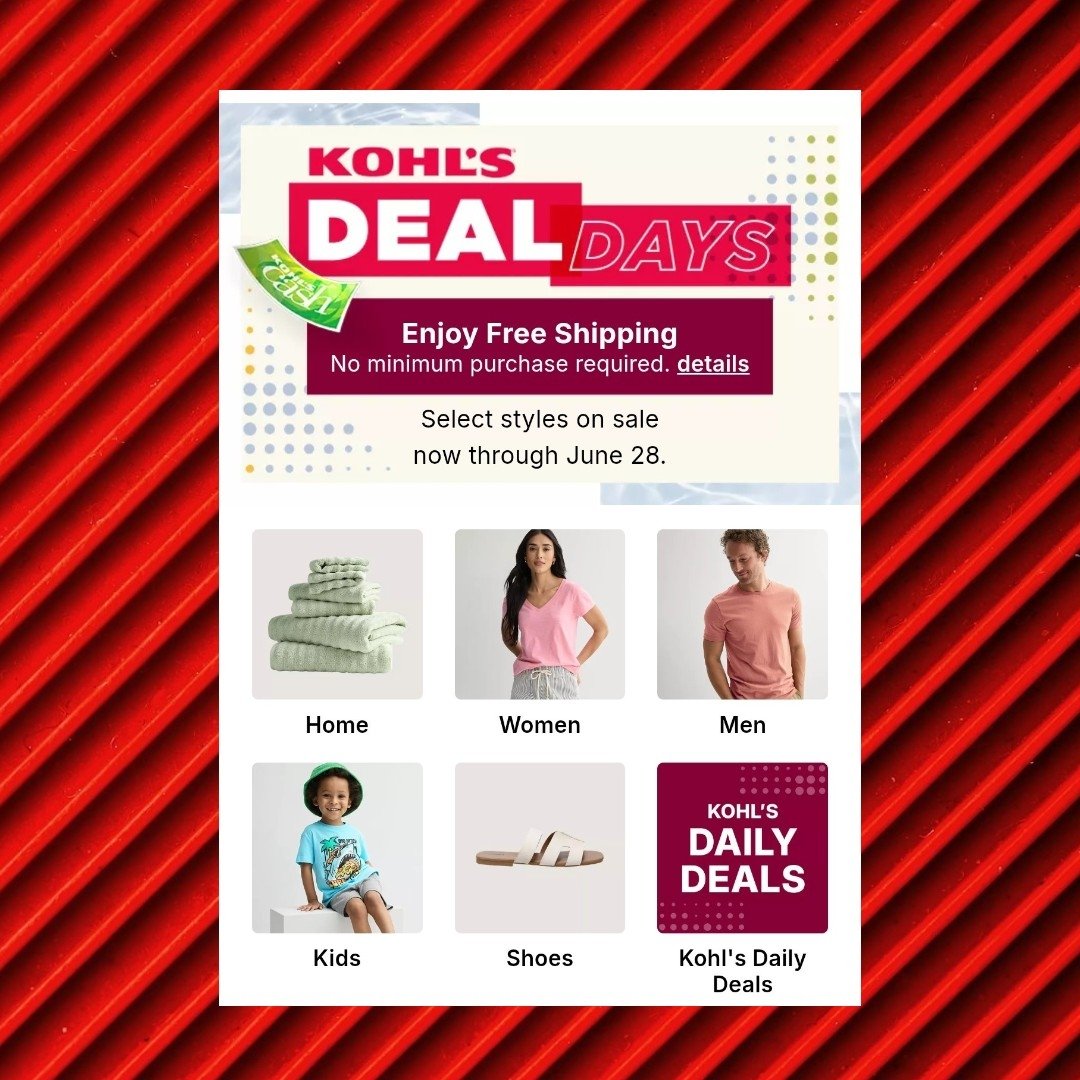 ExperiencedCoup's tweet photo. 🚨 RUN! Rare Kohl's Deal Alert! 🛒
Kohl’s Deal Days 2026 is LIVE, and they are dropping a sweet perk that we rarely see: FREE Shipping with NO minimum purchase required! 😱

#kohlsdeals #couponcommunity #freeshipping #dealsandsteals #experiencedcouponer 

https://t.co/Sv4Tua6jdr https://t.co/JTx9Y7Si2Q