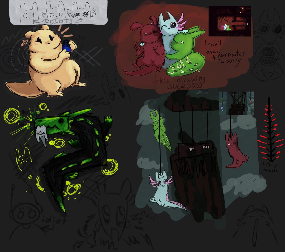 thekomaro's tweet photo. Rain world doodles :DDD

Screenshots from my gameplay with @aubrey00021 and my friend rogal 

Whatsapp spearmaster.
#rainworld #digitalart #doodles #scavenger #slugcat https://t.co/6kjb3sMkWr