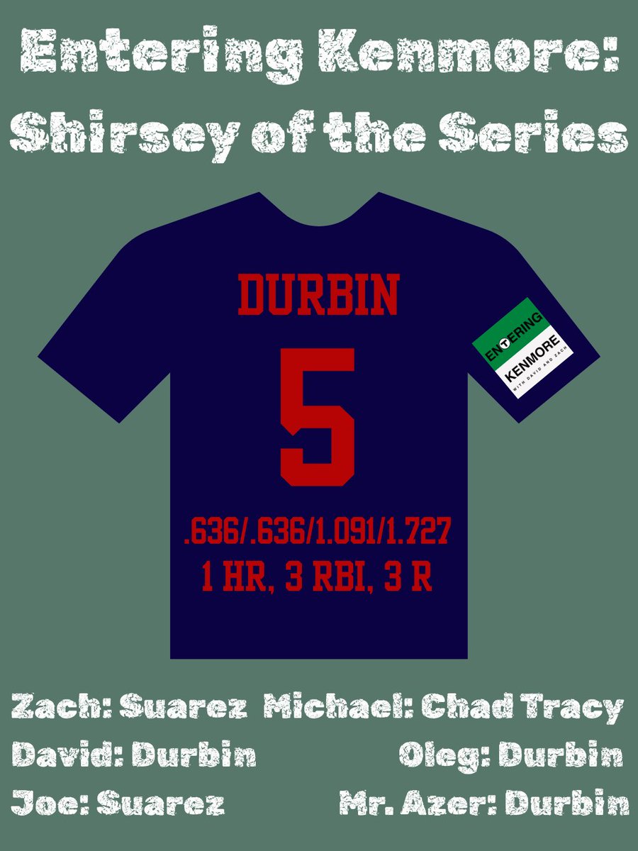 EnteringKenmore's tweet photo. A Father’s Day tiebreaker for Mr.Azer as Caleb Durbin miraculously takes home his first Shirsey of the Series of the season. https://t.co/ZlqdHJ6bU2