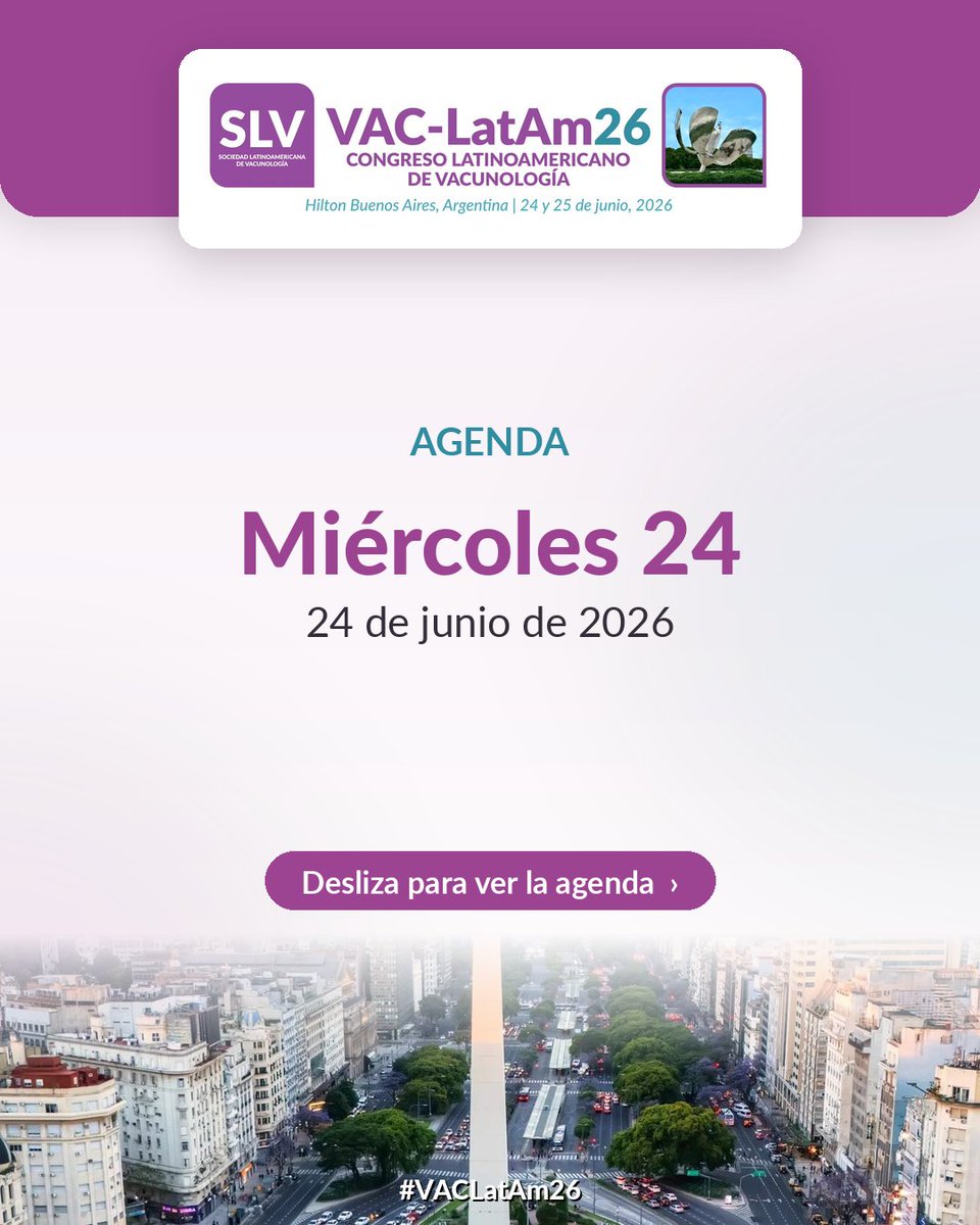 SLVSociedad's tweet photo. 📅 Día 1 de #VACLatAm26 | Mié 24/6 · Hotel Hilton, Buenos Aires.

Inmunología e innovación, infecciones graves, vacunas en adultos y cáncer, más la conferencia inaugural del Dr. Stanley Plotkin.

🔴 En vivo por streaming, 8:30–18:30 h (ARG). Mira la agenda 👇 https://t.co/70izPdHEsv