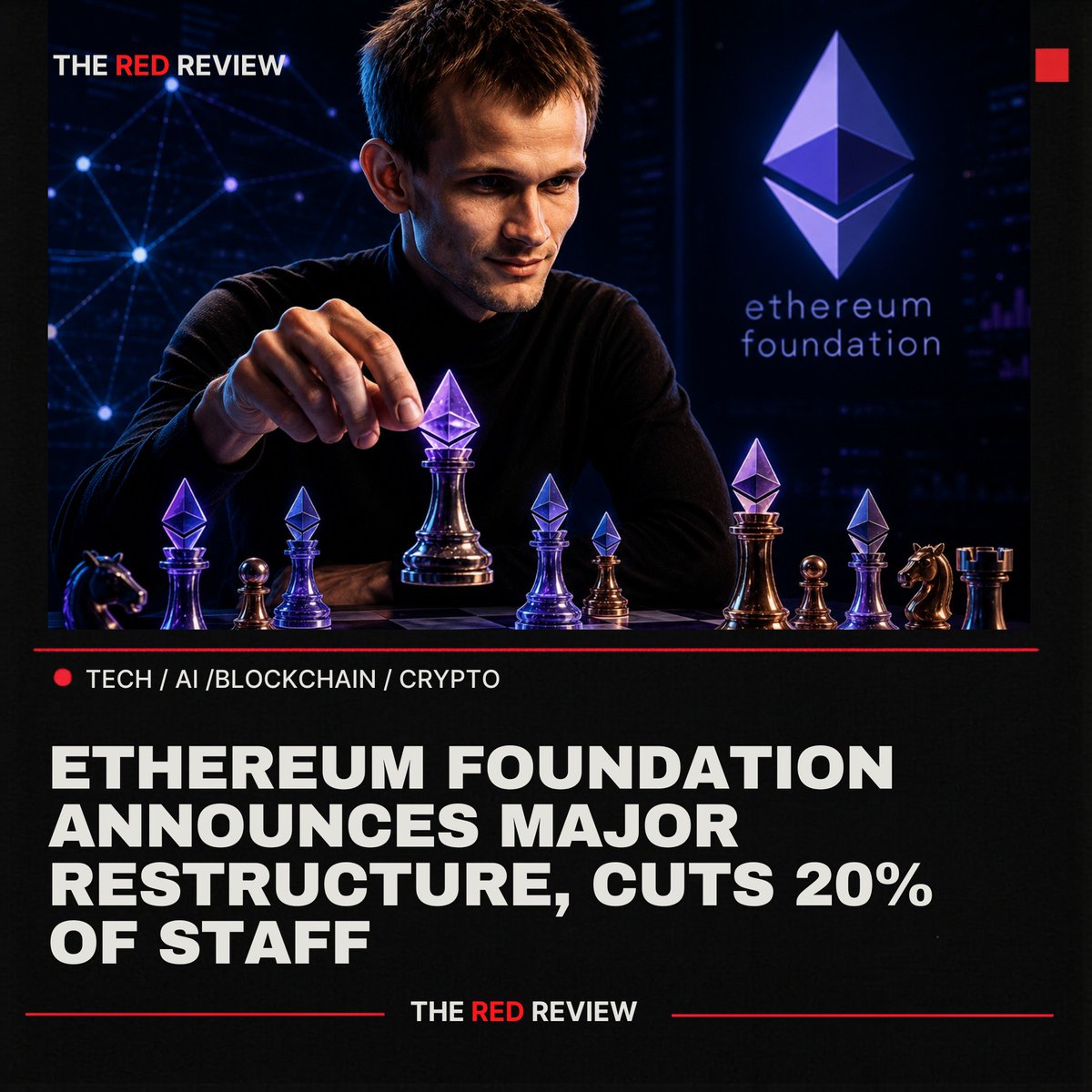 redbeamtech's tweet photo. 🚨 eETHEREUM FOUNDATION FIRES 20% OF STAFF

The Ethereum Foundation just cut roughly 20% of its workforce as part of a major restructuring.

A new structure built around five key clusters is being introduced, 

#Ethereum #ETH #Blockchain #Web3 #CryptoNews #DeFi https://t.co/m1T98cVYSk