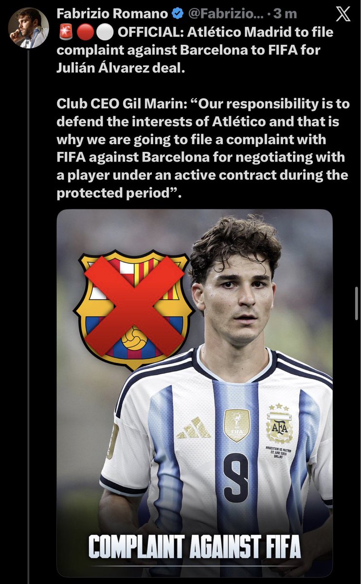 aitorr16_'s tweet photo. @mendezx55 @GxlDeManutinho @mrlawyer1903 Escucha que las relaciones con el barca están rotas e inexistentes, el atleti prefiere que se quede sin jugar a venderlo al barca 

Como van a negociar con un club que quieren denunciar piensa un poquito que Julián quiera lo que quiera, sigue siendo jugador del atleti https://t.co/mVsl2njV8L