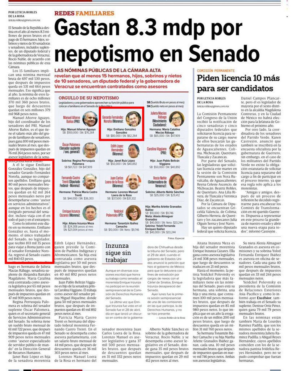 bereaguilarv's tweet photo. ¡Escándalo! 

¿Recuerdan al colaborador del Noroña? Ese que terminó en el suelo cuando intentó defenderlo y que lo ha acompañado a viajes internacionales… 
Pues resulta que es su hijo. Sí, el Senado le paga $80,484.63 mensuales por trabajar con papá. 
@letroblesrosa https://t.co/MSrAA1Pyia