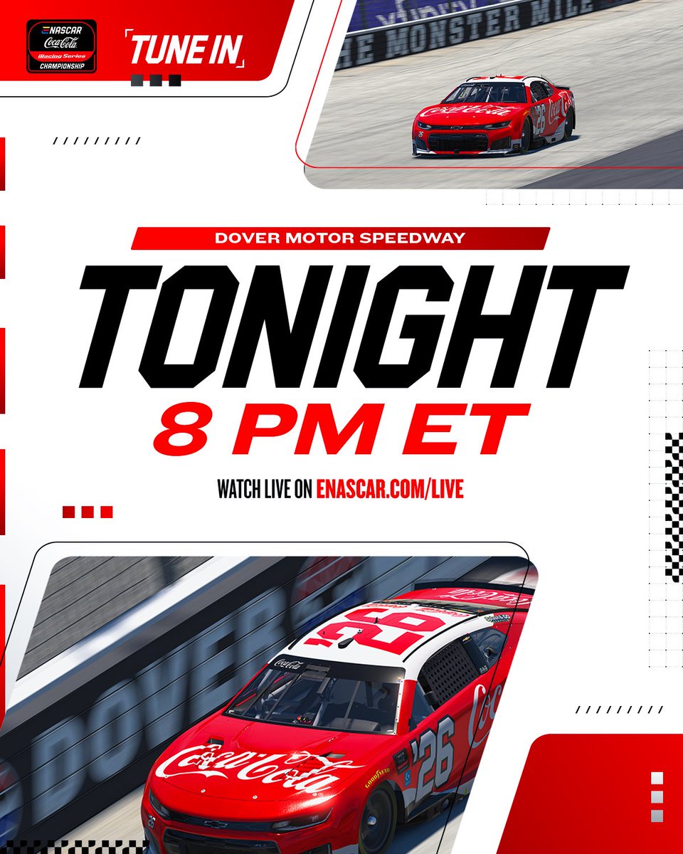 iRacing's tweet photo. Watch out for that monster! 💥

We’re racing at Dover Motor Speedway tonight, the fourth round of the 2026 eNASCAR Coca-Cola iRacing Championship Series season!

Tune in over at https://t.co/tOOewu4MBi later tonight!

@ENASCARGG | @CocaColaRacing | @LogitechG https://t.co/wpF4bRtn9K