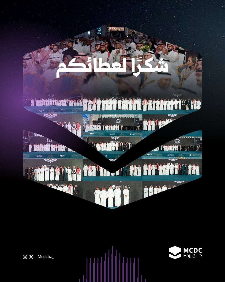 mcdcHajj's tweet photo. احتفاءاً بمن جعلوا الالتزام والجاهزية والعمل بروح الفريق أساساً لكل نجاح تحقق خلال الموسم. 
من تكريم صناع الأثر ونجوم الموسم في الحفل الختامي لـ #MCDCHajj

#حج_1447 #حياكم_الله #انطباع_يخلد https://t.co/PvZr9xiVdv