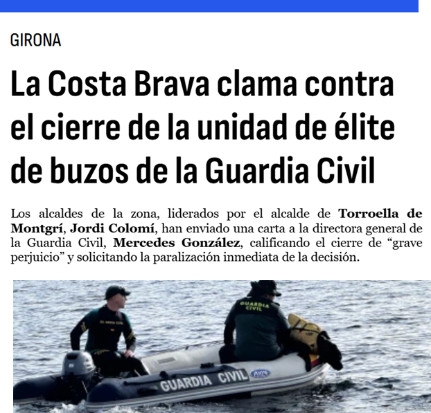 CCivicaCatalana's tweet photo. El gobierno de Sánchez sigue bajándose los pantalones ante los separatistas por 7 votos y eliminando a la G. Civil de Cataluña

Esta vez le ha tocado a la unidad de élite de buzos de la Costa Brava, valorada por todos los alcaldes de la zona, incluso los más nacionalistas

Asco https://t.co/X1LieXARXD