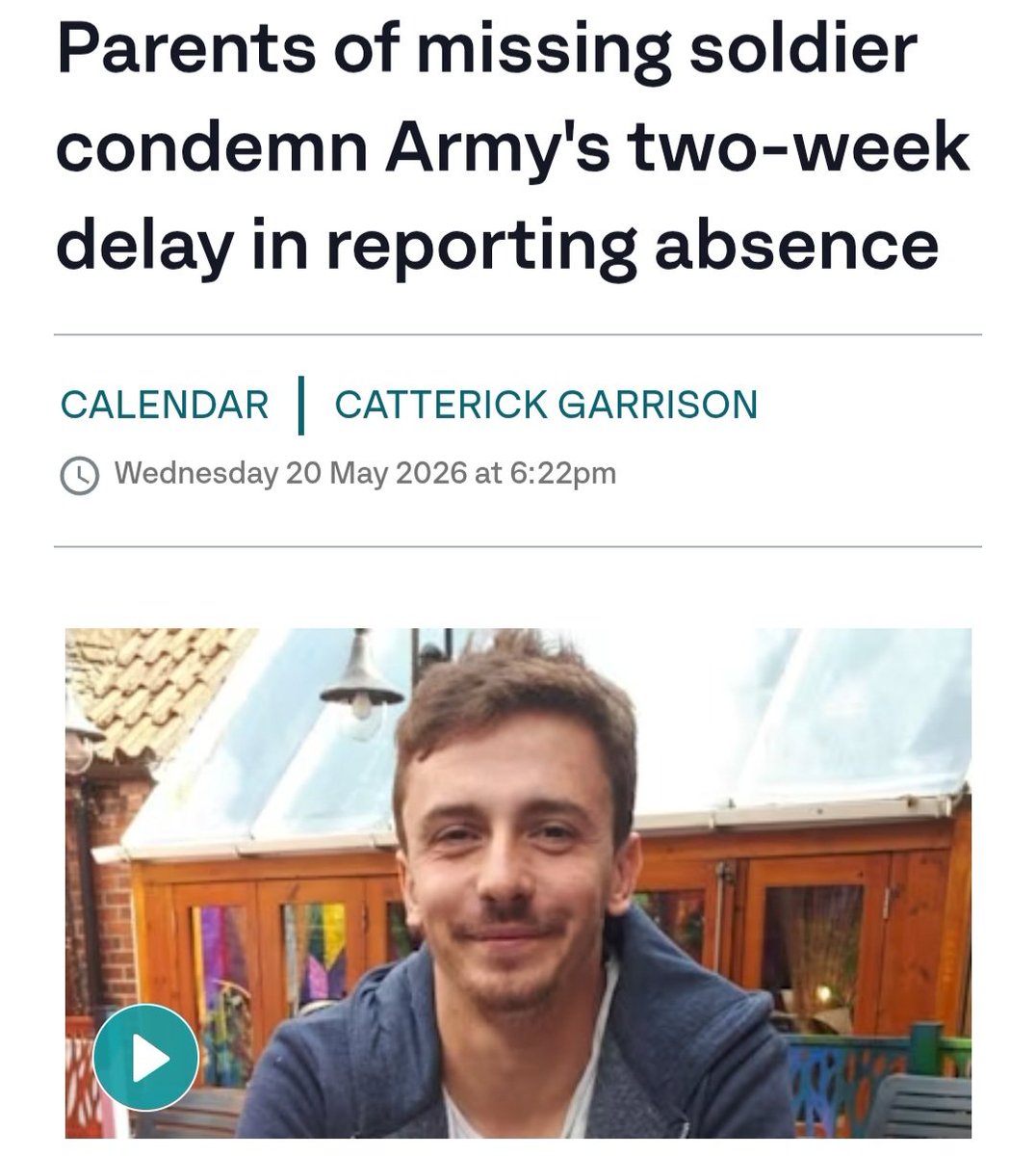 jomickane's tweet photo. 🚨MISSING SOLDIER🚨
Lance Corporal Ryan Rudd has been missing since Feb 15th. Ryan was out in Selby with friends on the evening of Feb 14th before he went missing in the early hours of the following morning. The last confirmed sighting of Ryan was at 02.54am on Sunday 15 February 2026 walking past the Old Flour Factory towards New Millgate. Ryan is described as white, around 5ft 8in tall, of slim build with dark brown hair. When he was last seen he was wearing a black t-shirt, blue hooded top and black trousers. 
Sadly he failed to return to his base at Catterick Garrison in North Yorkshire and has been out of contact since. He was missing for 2 weeks before the army noticed and reported it to the Police. That meant evidence was lost & cctv had been wiped. 
Please share & lets see if we can get some answers for his devastated family.