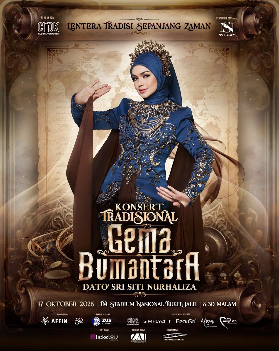 Sitizen11's tweet photo. SUARA SITI NURHALIZA BERGEMA LAGI DI STADIUM NASIONAL BUKIT JALIL?

✨Konsert Tradisional Gema Bumantara 
🪞Siti Nurhaliza
🗓️17 Oktober 2026
🏟️ TM Stadium Nasional Bukit Jalil https://t.co/JV4S69UsPM