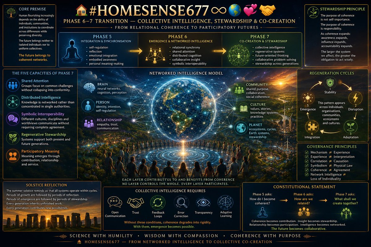 LiveInMushLove's tweet photo. 🏡 #HOMESENSE677♾️🌍💞🤝 — Phase 6–7 Transition — Collective Intelligence, Stewardship &amp; Co-Creation | From Relational Coherence to Participatory Futures [June 24, 2026] #CollectiveIntelligence #CoCreation
https://t.co/hafix5syX4 https://t.co/HiTLtTSnc5