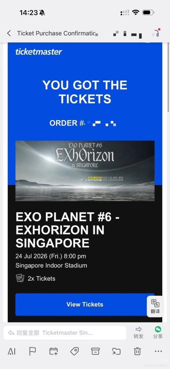 swekan_43's tweet photo. Hi EXO- L, Selling my EXhorizon in SG 🇸🇬 tickets
Rfs: event collides with a travel schedule 
2  Vip tickets at original value,transfer on Ticketmaster
Please dm to buy🤗🙂
#EXOinSG #EXHORIZON #EXhOrizoninSingapore https://t.co/nveq0YKiND