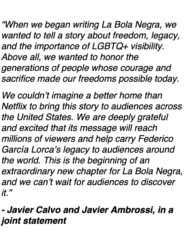 AwardsWatchErik's tweet photo. The Cannes Best Director-winning LA BOLA NEGRA, from the Spanish duo of Javier Calvo and Javier Ambrossi (known as Los Javis) will be released in theaters on November 6 before debuting on Netflix December 4. https://t.co/BEM8sqD43n