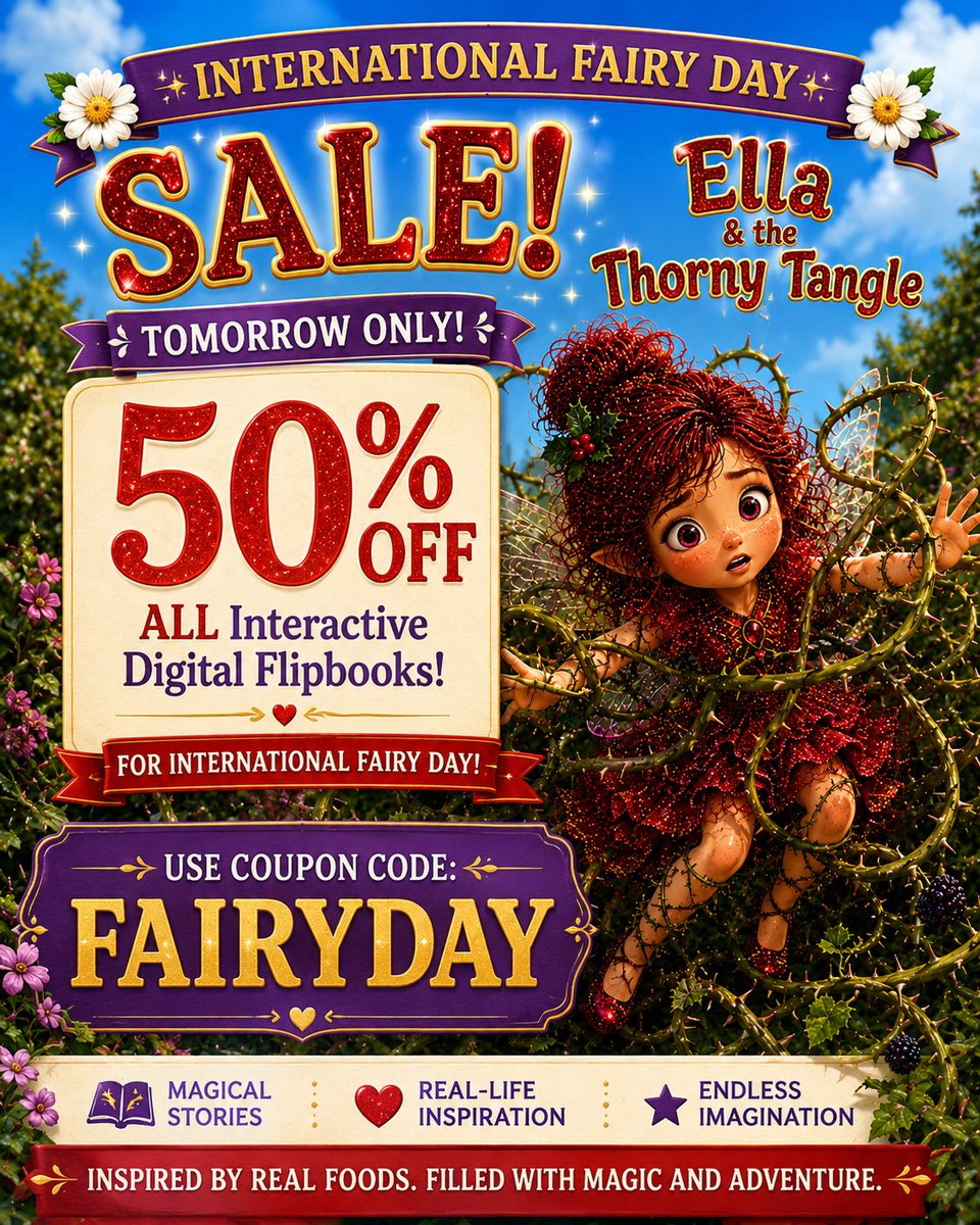 HGroveBooks's tweet photo. Celebrate International Fairy Day with Harvest Grove. 50% off all Interactive Digital Flipbooks tomorrow only with code FAIRYDAY.
https://t.co/leaZrTV69b https://t.co/wpNwhUQ6OF