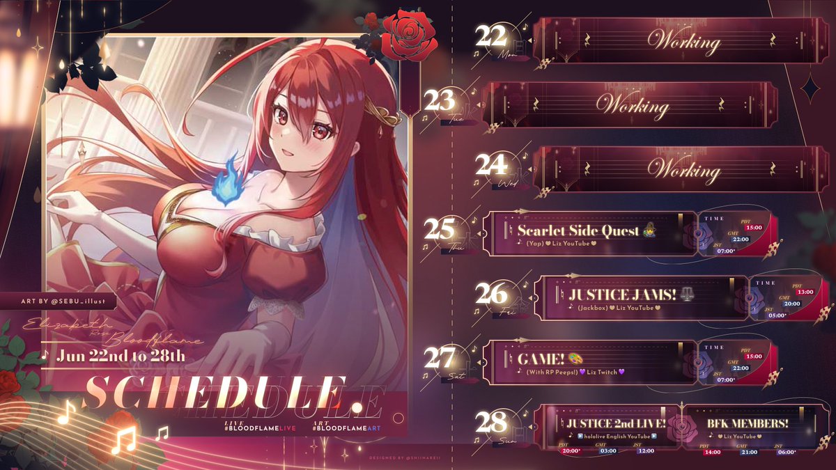 ERBloodflame's tweet photo. 💄Schedule!💄
((Below is BST times))
💙 Wednesday 24th 1pm = Watame 3D Live!
❤️ Thursday 25th 10pm = Chatting.
❤️ Friday 26th 8pm = Game with Justice.
💜 Saturday 27th 10pm = Game with RP peeps.
💙 Sunday 28th 3am = JUSTICE ANNIVERSARY LIVE!.
❤️ Sunday 28th 9pm = YT Members Stream.

🫂

#BloodflameLive #BFKingdom