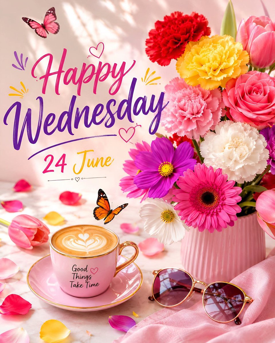 Tara_garkoti's tweet photo. Happy Wednesday, June 24! ✨
Power through mid-week with positive vibes, fresh flowers, and a warm cup of coffee. Remember, good things take time! 🌸☕
#HappyWednesday #MidweekMotivation #GoodThingsTakeTime #June24 https://t.co/cHO2Pvqw4m