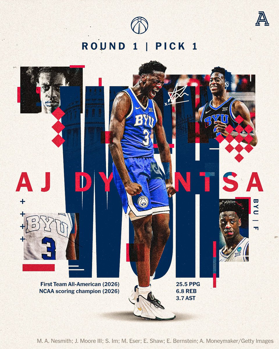 TheAthletic's tweet photo. With the No. 1 pick in the 2026 NBA Draft, the Washington Wizards select AJ Dybantsa. https://t.co/QWWappaviw