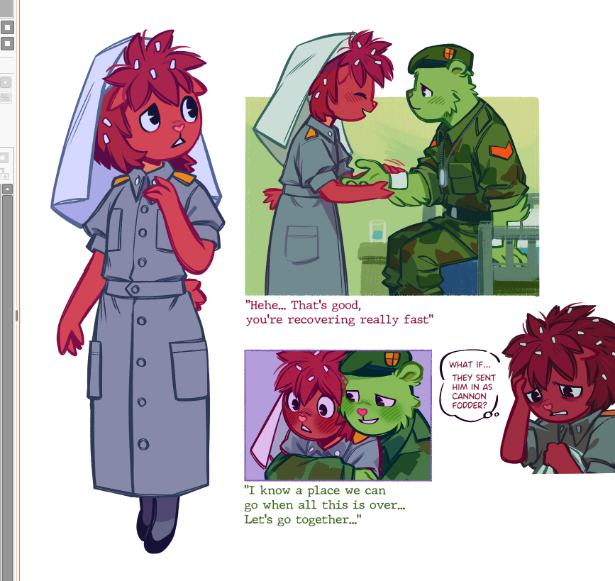 Lui_ra_artist's tweet photo. "Can I request a drawing of Flaky as a military nurse for Flippy?" -> I did the best I could https://t.co/MzCFI4eVoL https://t.co/LEdw1bBU3d