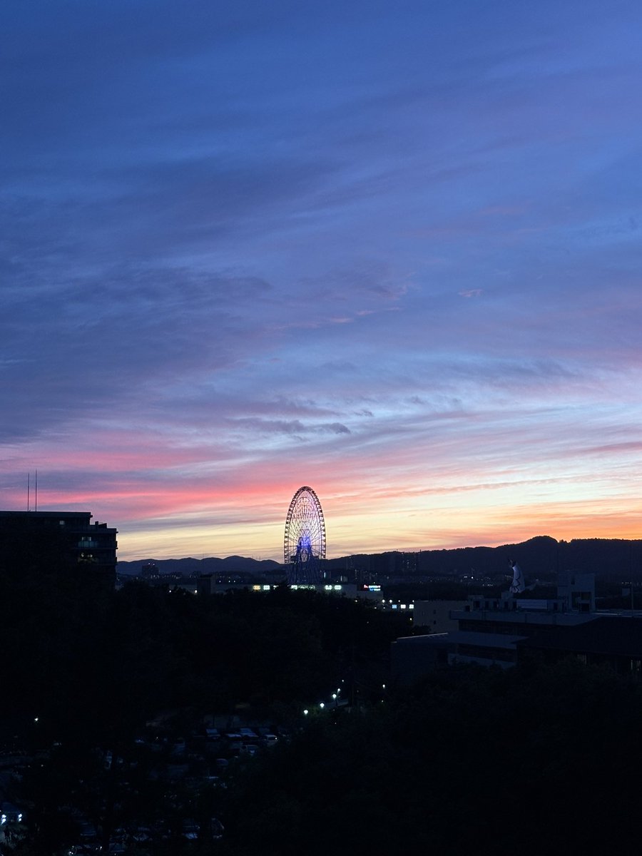 gopanastadium's tweet photo. 2026/6/23の夕焼け
太陽の塔はちょっと暗くてわからないね
#藤井風スタジアムライブ
のイメージビジュアルとほぼ同じ色でした。5分前はオレンジやったのにあっという間にこんな色。 https://t.co/46225XTHiK