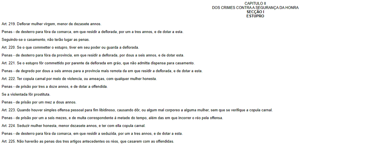 posrazec's tweet photo. Estudando as temáticas das masculinidades, heranças sociais e garantias legais, me deparei com essas normativas criminais de 1830. Foco nos artigos 222, 223, 224 e, especialmente, 225. Lembra daquele ditado "entre homem e mulher..." Então!🥺
"Ah, mas é de 1830" Uhum! Claro que é! https://t.co/LWcP82waXE