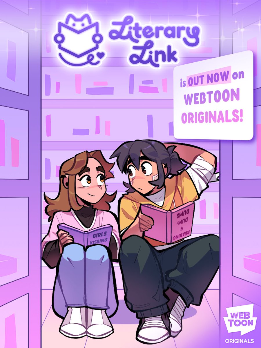 Yenzuxy's tweet photo. Forced proximity GL anyone? 

Literary Link is OUT NOW! 
On WEBTOON Originals! 📣💜📖💖 https://t.co/WGlpZ32O4k