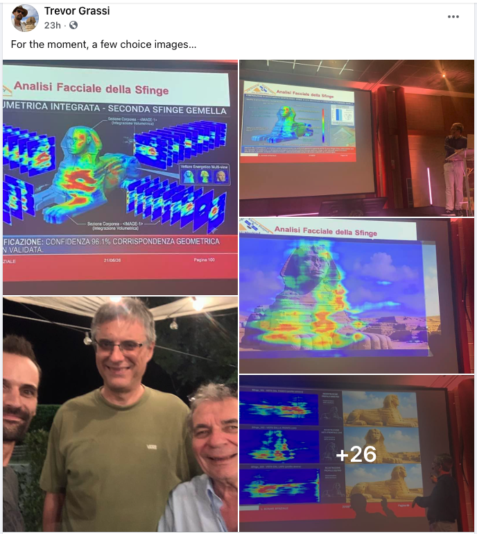GrassiTrevor's tweet photo. Just home from Bologna, Italy. I posted a few images of the new SECOND SPHINX scans in a gallery on Facebook. We are translating the audio of the conference, as well as editing in all the original high resolution slides directly from Corrado and Filippo, so an accurate English dubbed video will be coming soon. 

In short, yes, there is a SECOND SPHINX at Giza! I certainly now understand why Filippo said he was 100% sure!!  Stay tuned!! Well done @Filippobiondi_1 and Corrado Malanga! https://t.co/7Hs77oDgQE