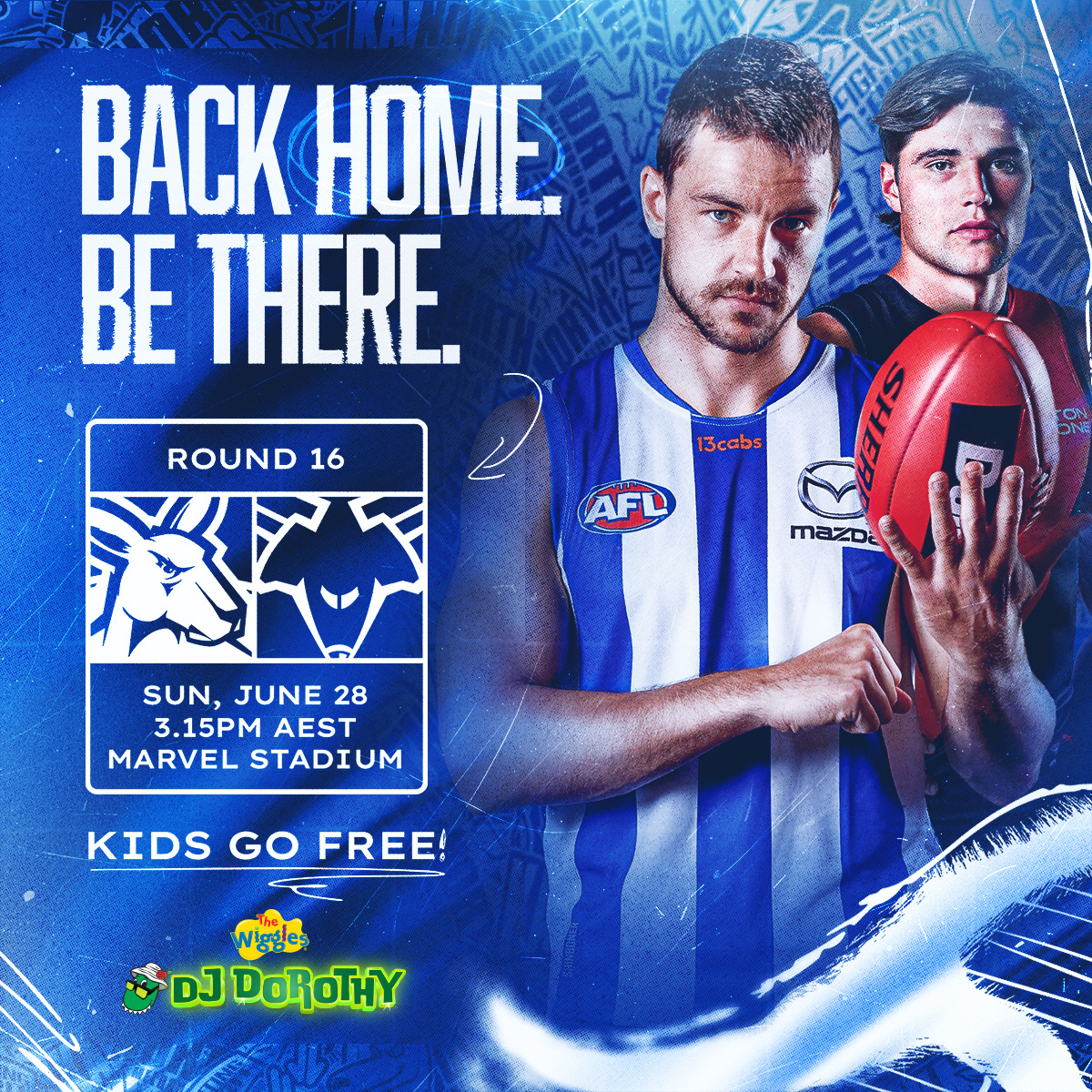 marvelstadiumau's tweet photo. It's Kids Footy Month, so junior tickets are FREE when you purchase an adult General Admission ticket. Bring the whole crew for a day of fun, with a pre-match parade and a halftime show starring Dorothy the Dinosaur, the Tree of Wisdom and Wags the Dog from The Wiggles 😍

🔗Buy tickets: https://t.co/EojqsJgO3D