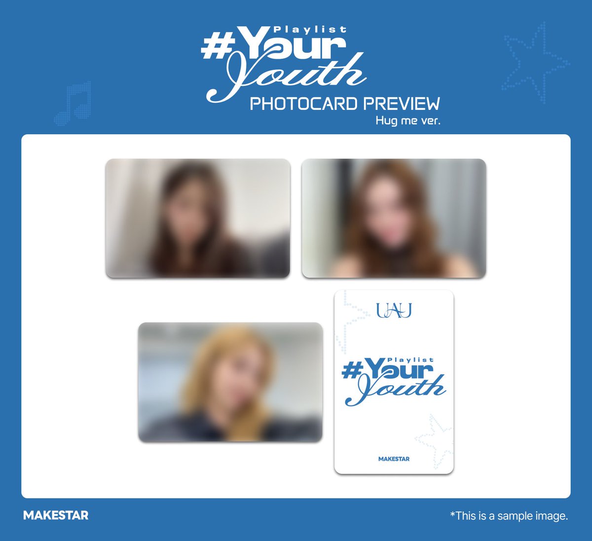 Makestarcorp's tweet photo. #유아유 #UAU 
유아유(UAU) 2nd Mini Album [Playlist #Your Youth] PRE-ORDER MEET&CALL EVENT

⏰마감 D-DAY, Ending soon!⏰

✨PHOTOCARD PREVIEW
💙응모자용 포토카드 안경강아지 ver. / 나안아 ver. 포토카드
🎁추가 증정용 미공개 단체 포토카드 

📅~06.24 23:59 (KST)
🔗https://t.co/21ukwFArdI